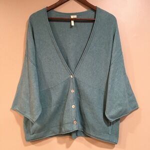 J Jill Pure Jill Cotton Cashmere Cardigan Sweater Womens XS Lagenlook Teal Blue